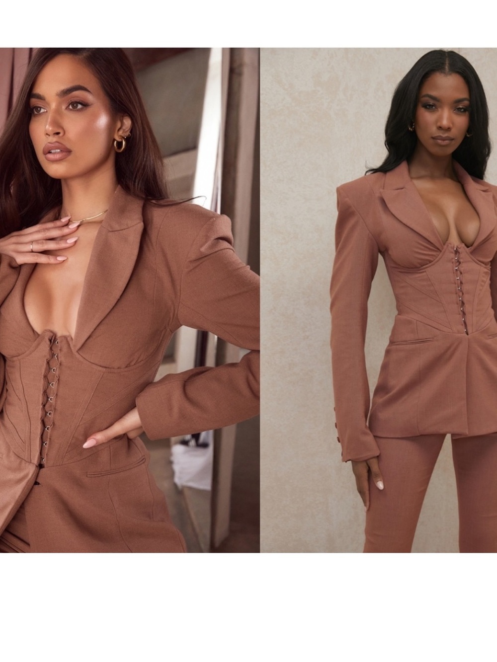 Sold Out House of CB Makani Mocha Corset Blazer XS Linen Archive Y2K - Picture 3 of 13